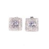 Micro Pave Square Shaped Silver Earrings With Round Solitaire